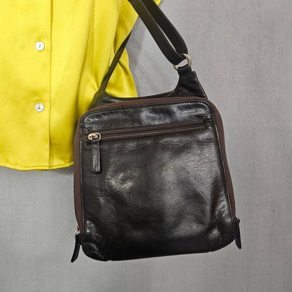 Osgoode Marley RFID Leather Travel Crossbody Organizer Bag Dark Brown Purse - Picture 3 of 12